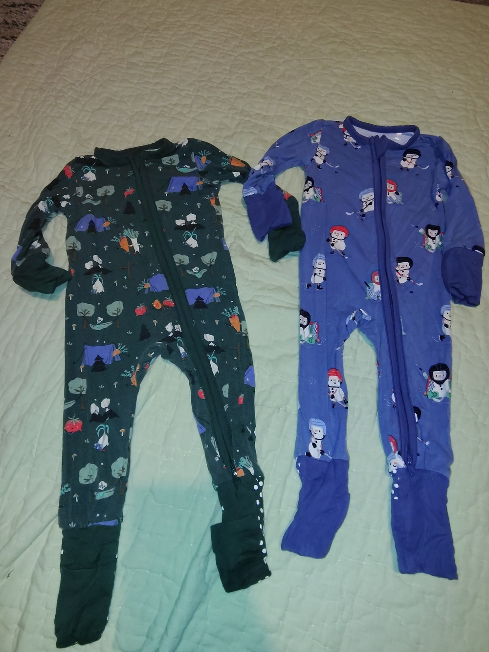 Angel Dear Two-Pack Footed One-Pieces - Dark Green & Periwinkle